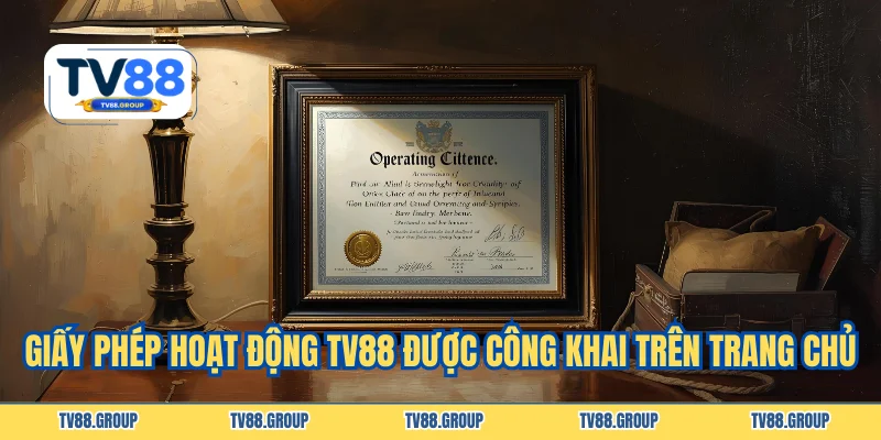 Giấy phép hoạt động TV88 được công khai trên trang chủ